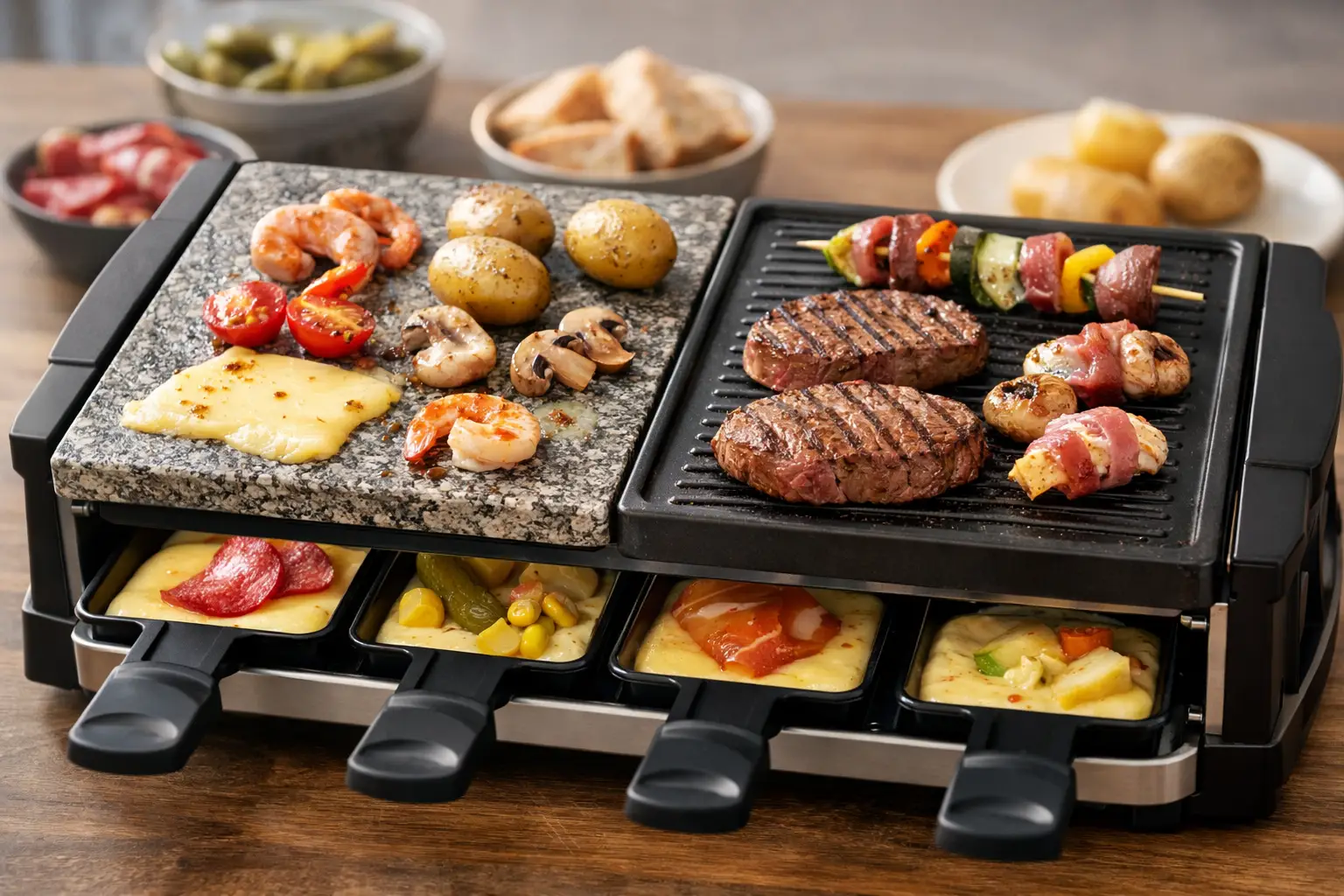 Raclette Unterschied Stein oder Grillplatte?